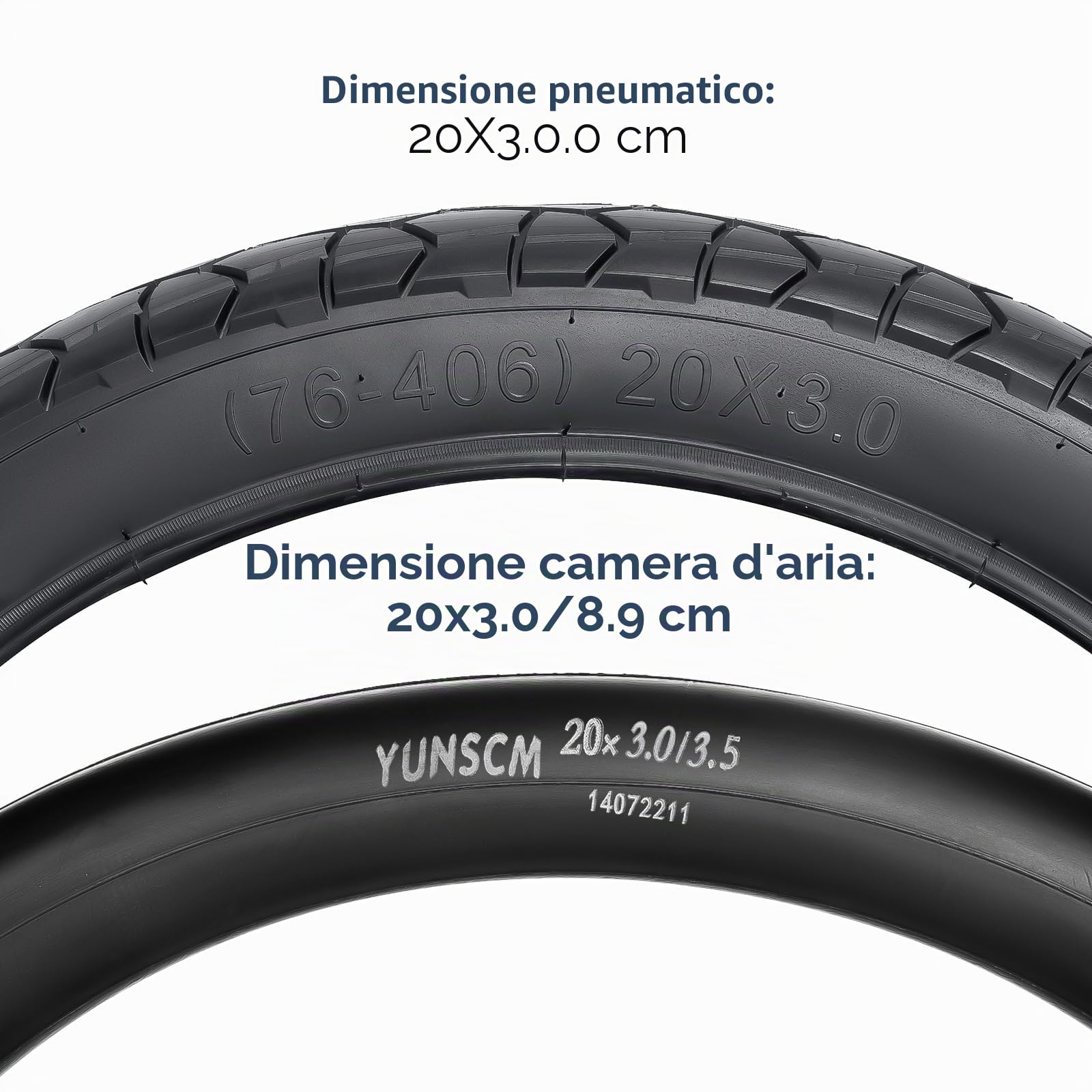 YUNSCM 2-PCS 20 pollici Fat E-biciclettat pneumatici 20x3.0/76-406 and 20 pollici bicicletta camera d'aria Schrader Valve Compatible with Electric bicicletta 20x3.0 All-Terrain Directional Tread