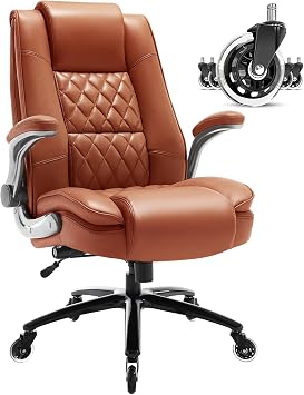 High Back Office Chair, Ergonomic Executive Computer Desk Chair | Flip Arms, Adjustable Built-in Lumbar Support, Thick Padded, Strong Metal Base, Quiet Wheels Work Chairs for Long Hours