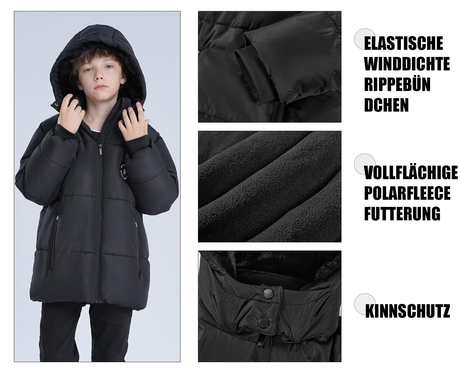 SOLOCOTE Jungen Wintermantel Fleece-Futter schwerer wasserabweisend winddicht mit Kapuze Parka für Kinder