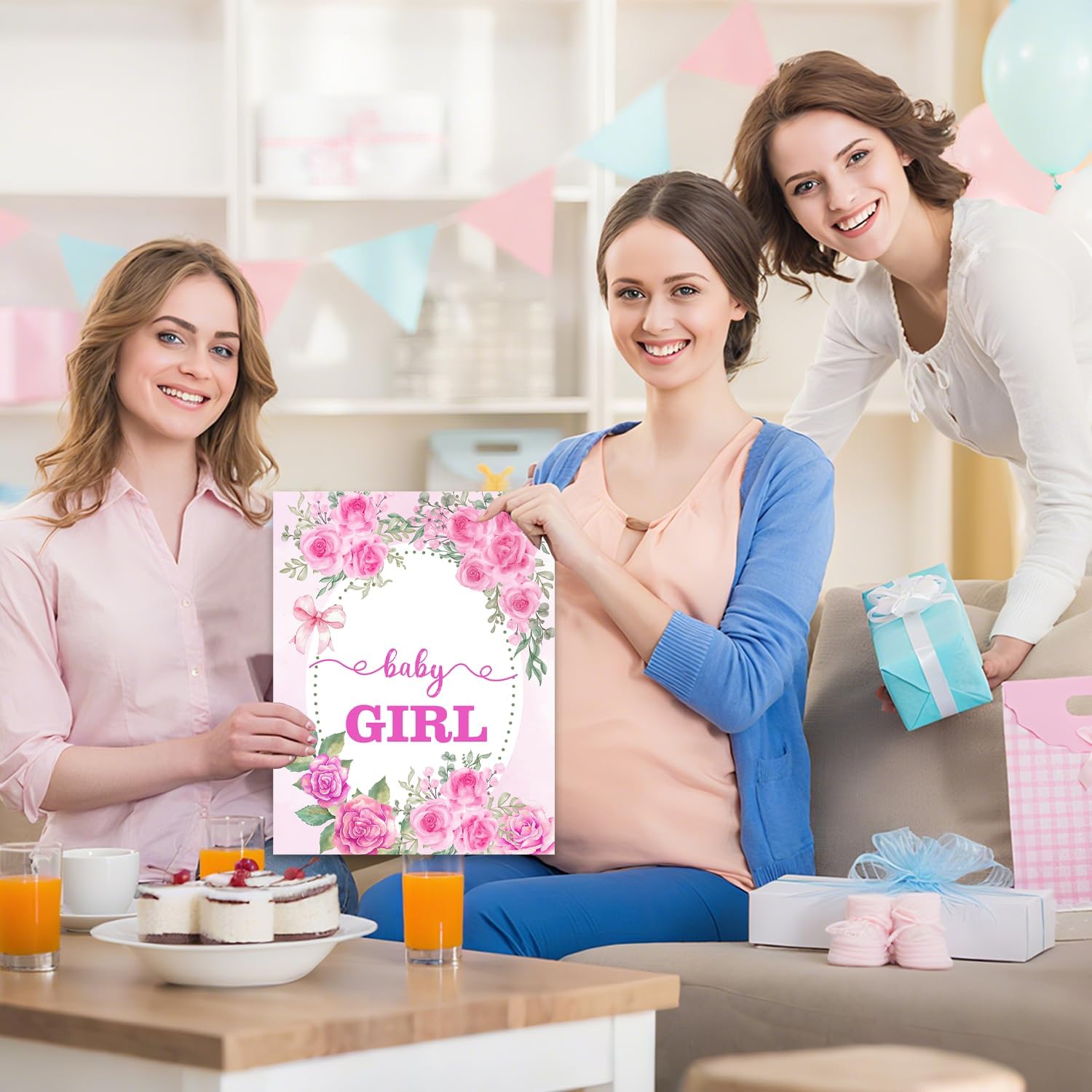 Idealmuzik Large Baby Shower Card with Envelope for Girls – Jumbo Pink Floral A Baby Girl Greeting Card – Oversized Guest Book Baby Shower Party Decoration & Gift Supplies - Image 4