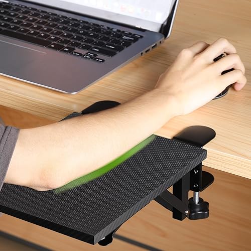 Miniatura 2 de MOOACE Bandeja extensora de escritorio, estante ergonómico para reposamuñecas, soporte de brazo plegable para codo en la bandeja del reposabrazos de