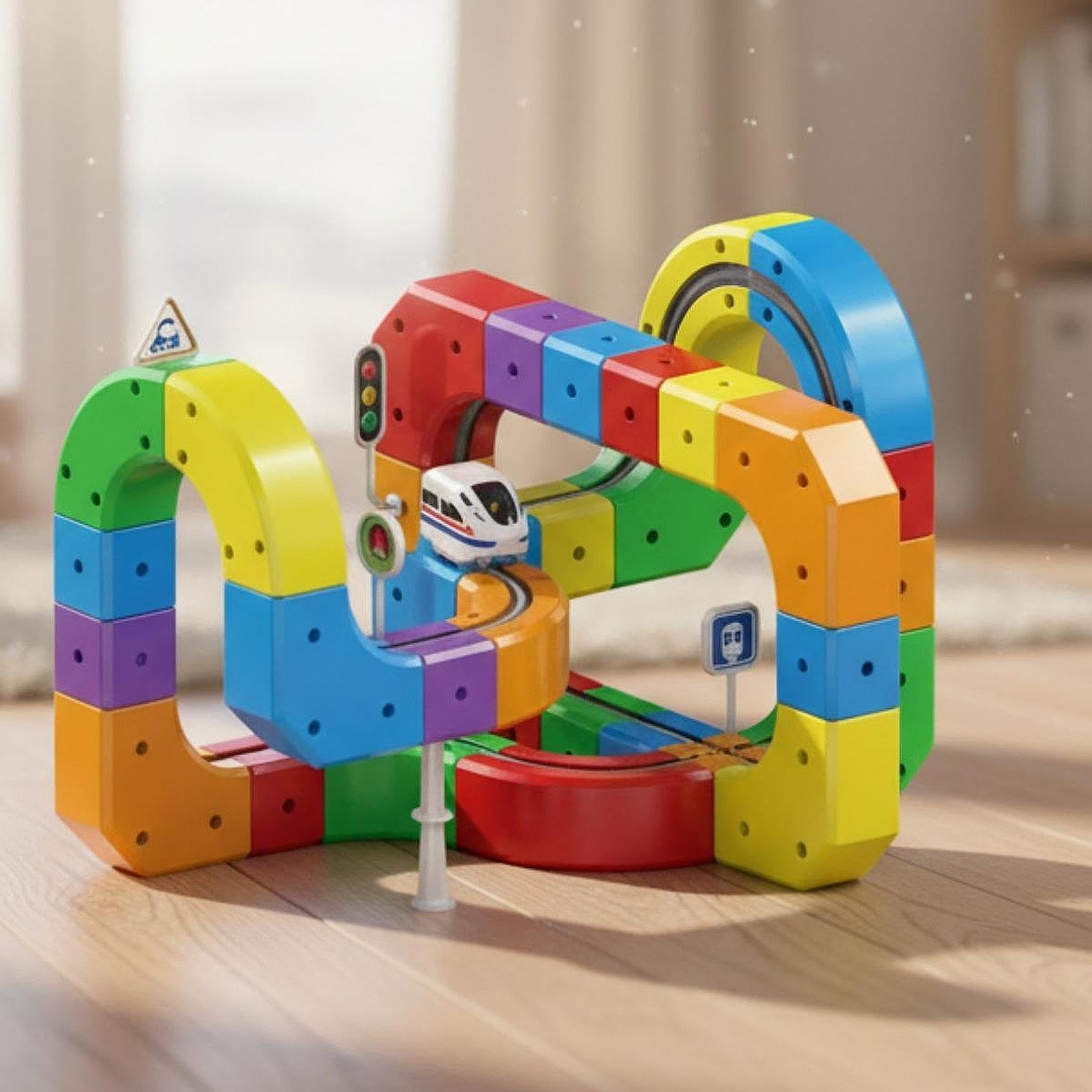 Pista Treno Elettrico Flessibile Giocattolo Assemblaggio Interattivo Accessori Creativi Materiale PP Adatto per Bambini Gioco Famiglia Regalo, 81 Pezzi