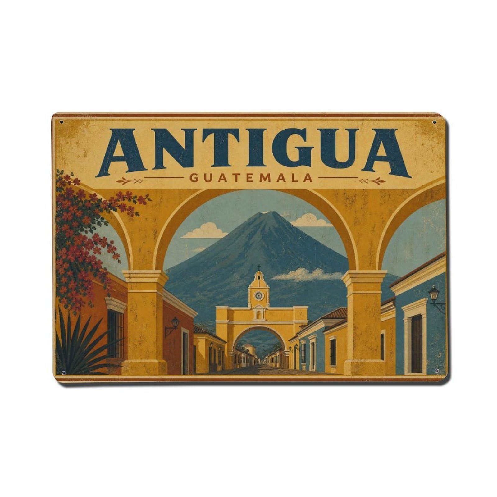 Vintage Travel Guatemala Antigua Metal Tin Sign