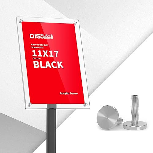 Miniatura 6 de DISPLAYSWORKER Soporte de pie ajustable y resistente para letreros de pedestal, soporte de acrílico para póster, piso de pie para 8.5 x 11 pulgadas,