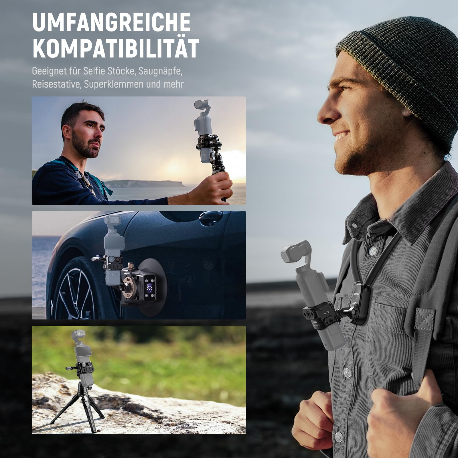 NEEWER Pocket 3 Käfig Kompatibel mit DJI Osmo Pocket 3 & Creator Combo Zubehör, Gimbal Videoaufnahme Erweiterung Rig mit Action Camera Adapter, 1/4" Gewinde, Cold Shoe, Reinigungstuch, AC009