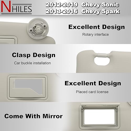 Miniatura 2 de NHILES Reemplazo de visera solar del lado derecho del pasajero compatible con Chevy Sonic 2012-2019 Spark 2013-2016 Color Gris