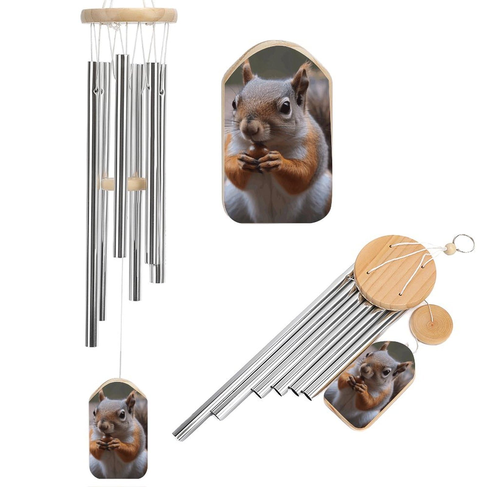Cute Squirrel Wind Chime 20.5" Aluminium Wind Chimes Outdoor Garden Patio Decoration Windchime Memorial Gifts Windchimes for Men and Women