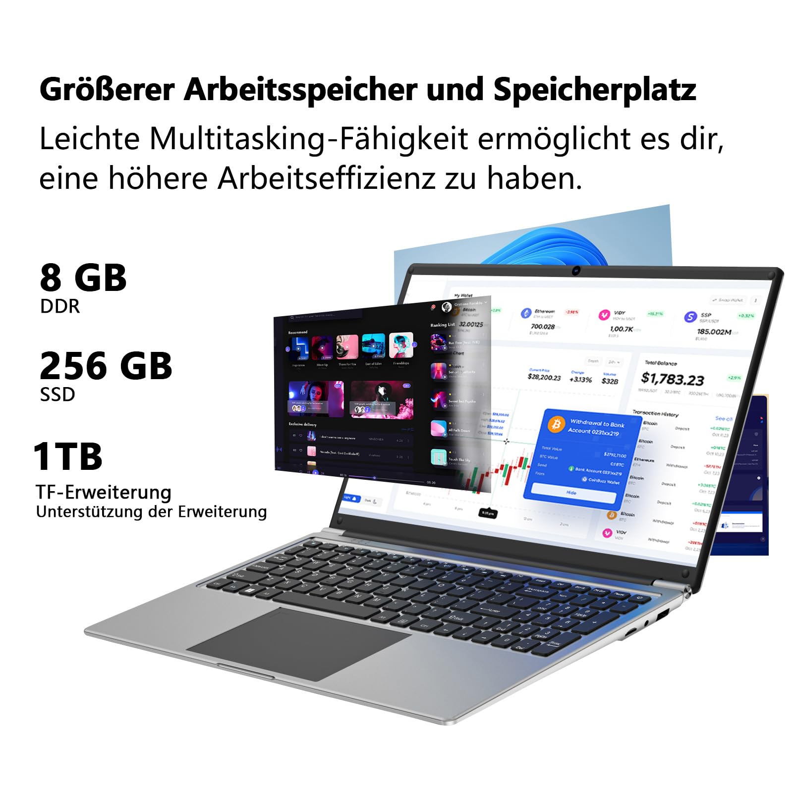 Computer portatile da 16 pollici, RAM DDR da 8 GB, SSD da 256 GB, espandibile a 1 TB, processore AMD A9-9400 Radeon R5 fino a 3,2 GHz, batteria da 9000 mAh, interfaccia USB 3.0, Wi-Fi dual-band