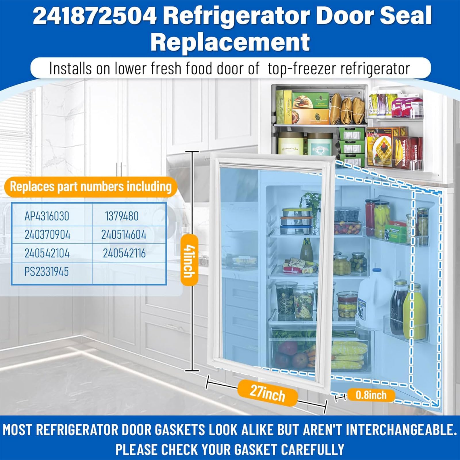 Extended Existence Kühlschrank Gefrierschrank Türdichtung, Ersatz für OEM Teil 241872504, Denial Tools, Kühlschrank Dichtung