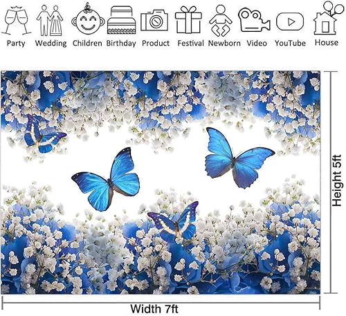 Miniatura 2 de PGGE693 - Telón de fondo de mariposa de 7 x 5 pies, color blanco y rosa azul de gypsophila para fotografías temáticas de boda, decoración de fondo