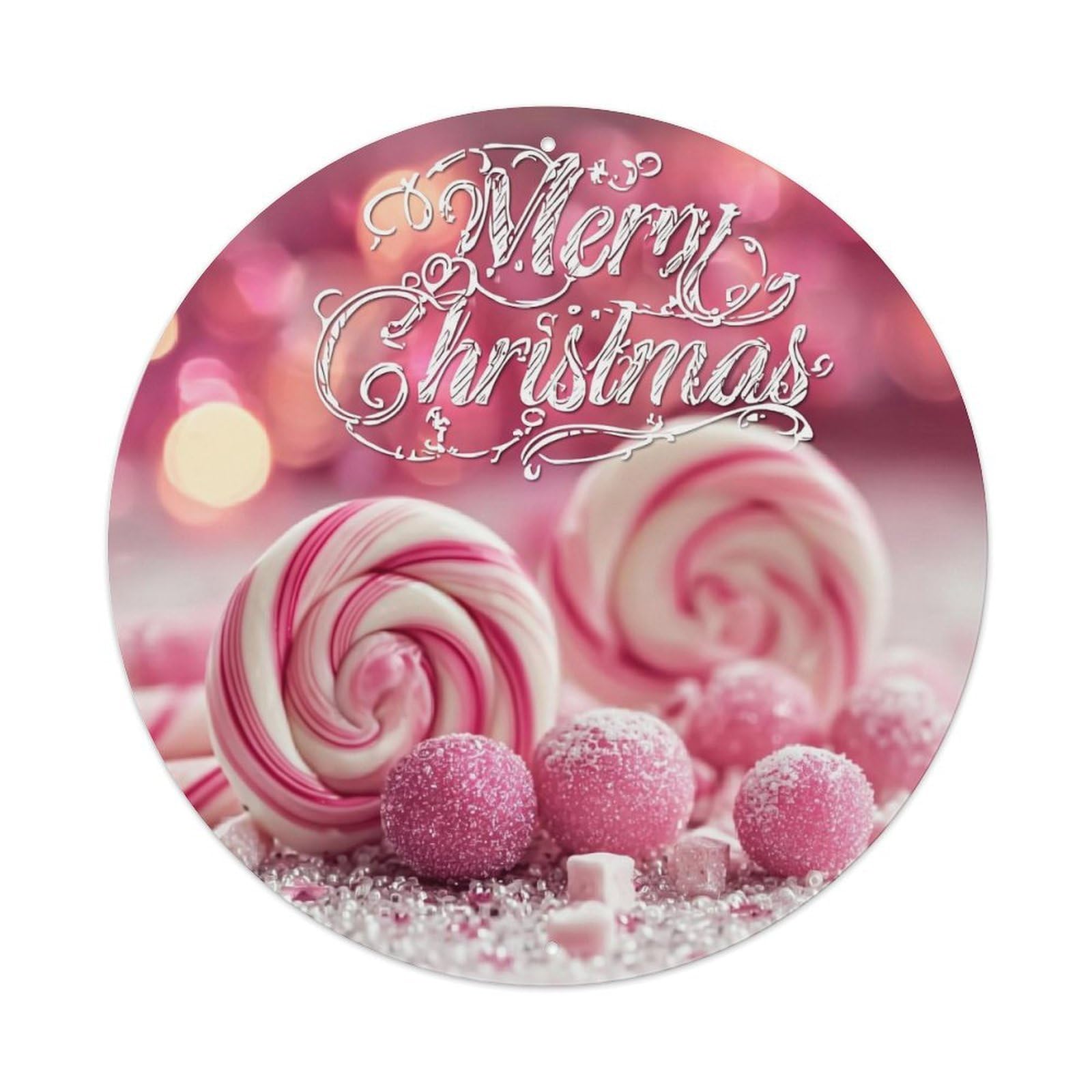 Pink Swirl Lollipops And Candy Spheres Retro Metal Sign Round Tin Sign, Vintage Decor Art Poster for Bar, Home, Man Cave, Kitchen, Laundry Room Gift 8x8Inch