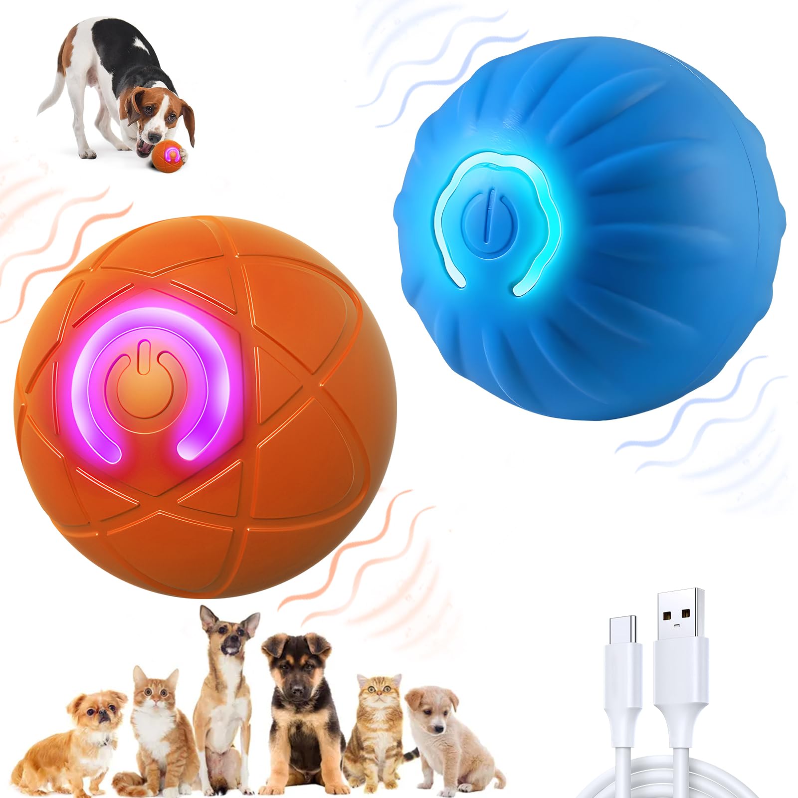 2pcs Shaky Ball Toy for Dogs 2025 New Upgrade Automatic Moving Dog Toy Balls USB Rechargeable Shaky Balls