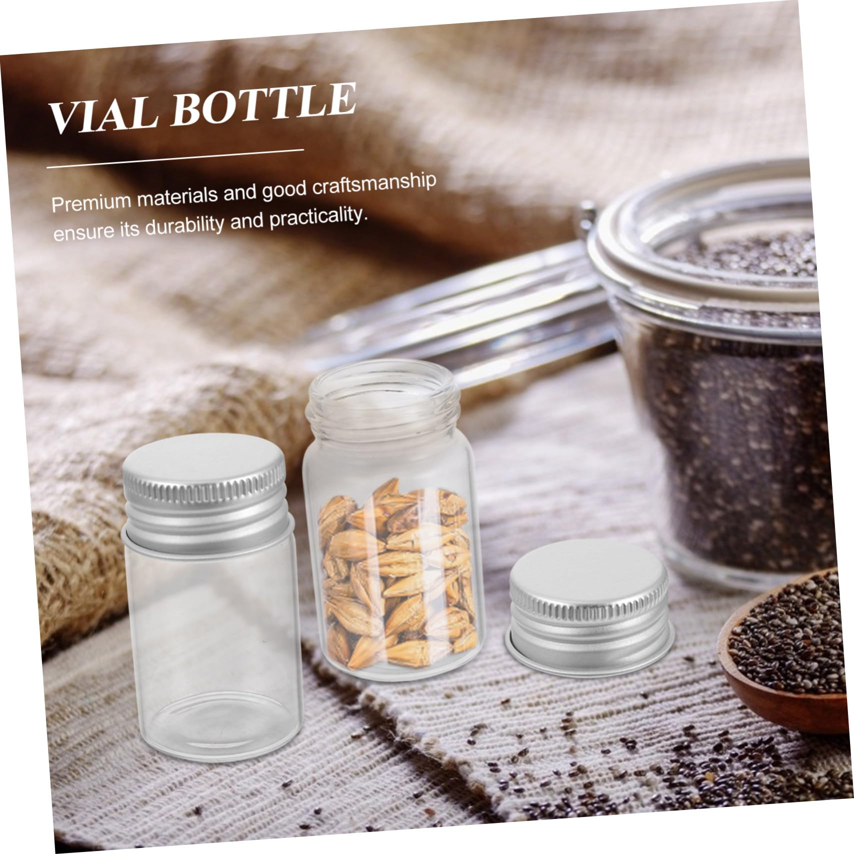Cabilock Botellas de Vidrio Material Sintético, Fáciles de Transportar 20ml 50piezas con Tapa para Experimentación para Almacenamiento de Muestras en Laboratorio