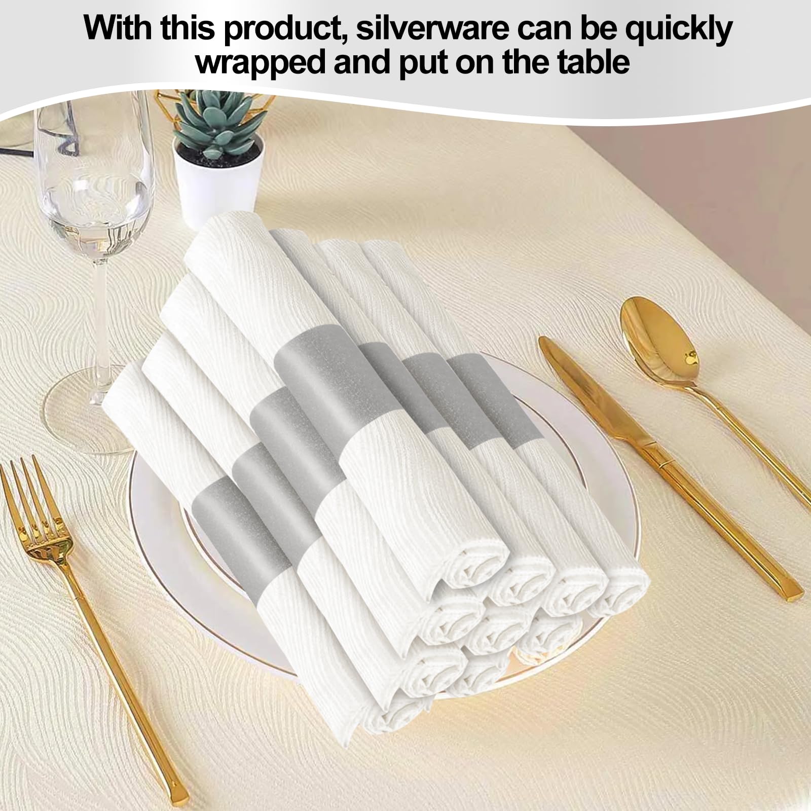 Germiwipe 2.500 Stück selbstklebende Papierserviettenbänder (grau) | Silverware Wraps Bänder zum Verpacken von Besteck, ideal für Restaurant, Familie, Party, Hochzeit, Feier, Tischdekoration