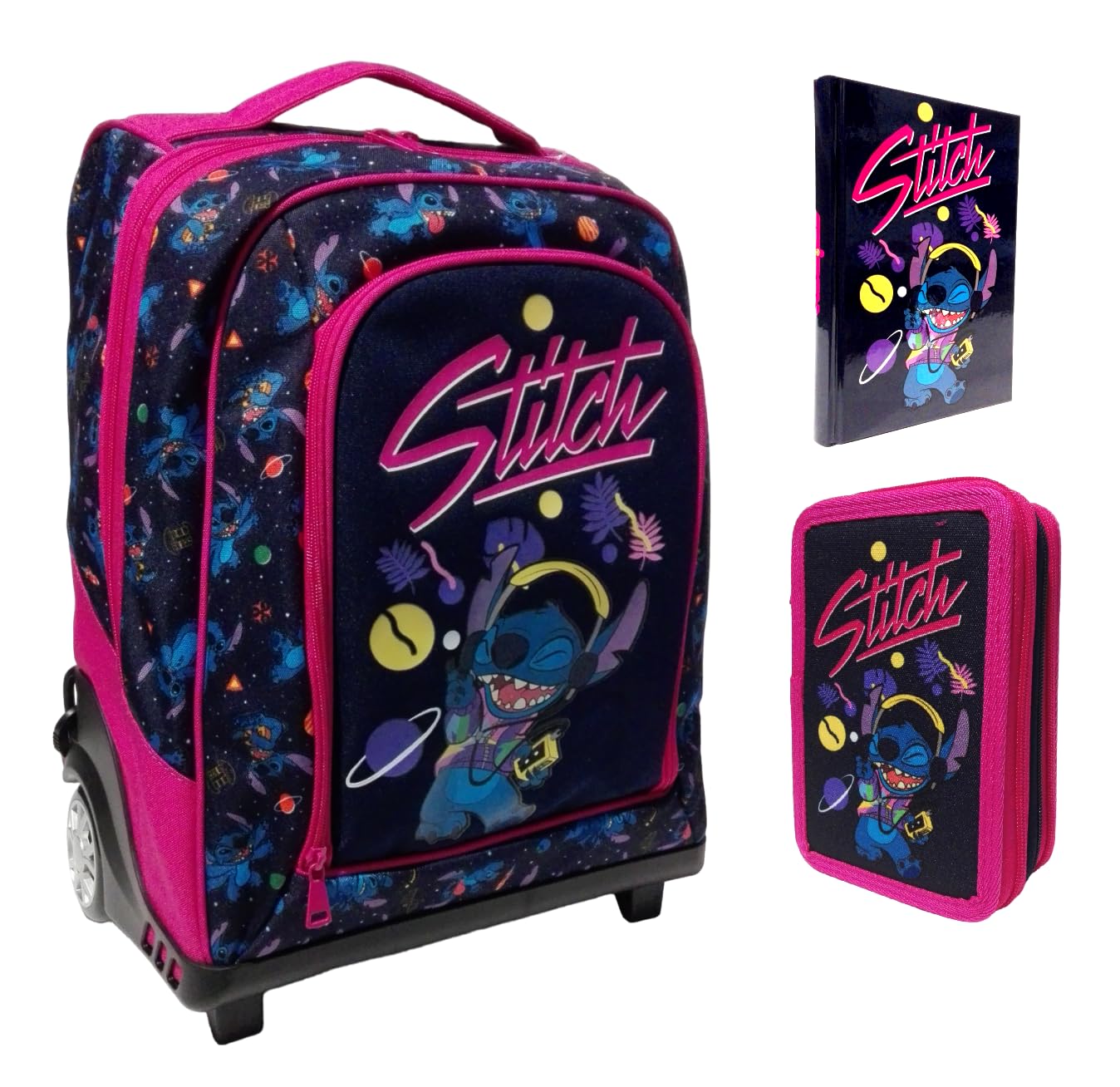 SEVEN. Schoolpack Zaino SJ Gang LEDTECH Girl con Cuore Luminoso Scuola Estensibile Flip System Girl Ragazza Bambina + Astuccio 3 Piani Completo + portachiave con Paillettes e 10 Penne Colorate