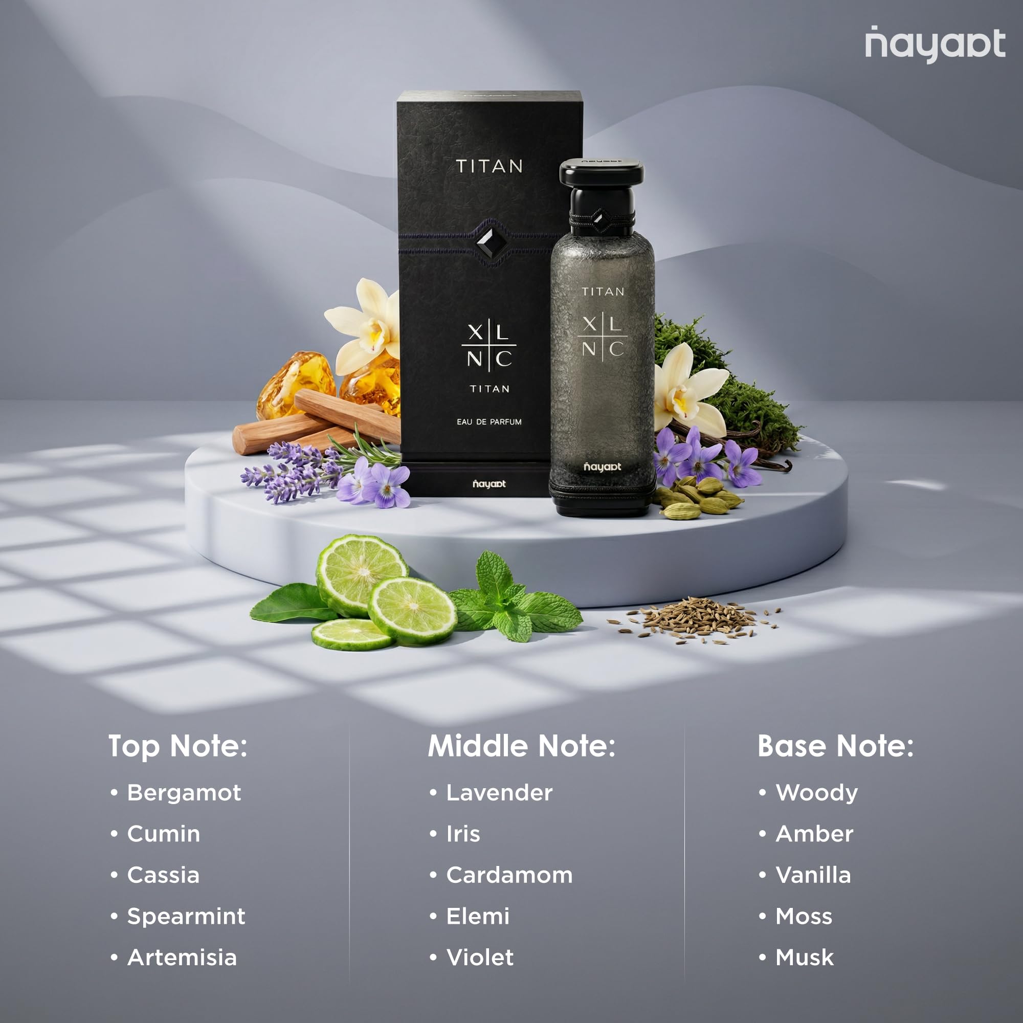 Orientica Nayaat XLNC Titan Eau de Parfum 200 ml – Parfum arabe pour homme – Aux notes de bergamote, cumin, iris, mousse, ambre, vanille, musc et accords boisés – Parfum longue tenue