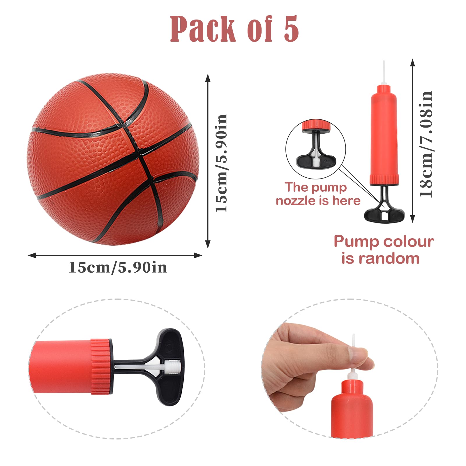 Coriver 5 Pack Small Basketballs for Kids Mini Inflatable Basketball Set including Pump - Image 3