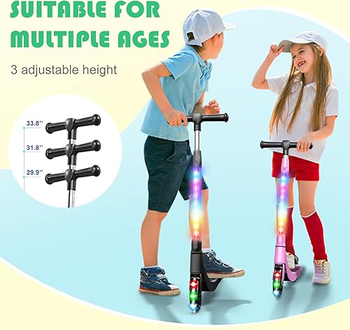 Miniatura 6 de Patinete eléctrico para niños de 6 a 12 años, scooter plegable con altura ajustable, motor de 80 W, 6 MPH, luces LED coloridas, frenos duales,