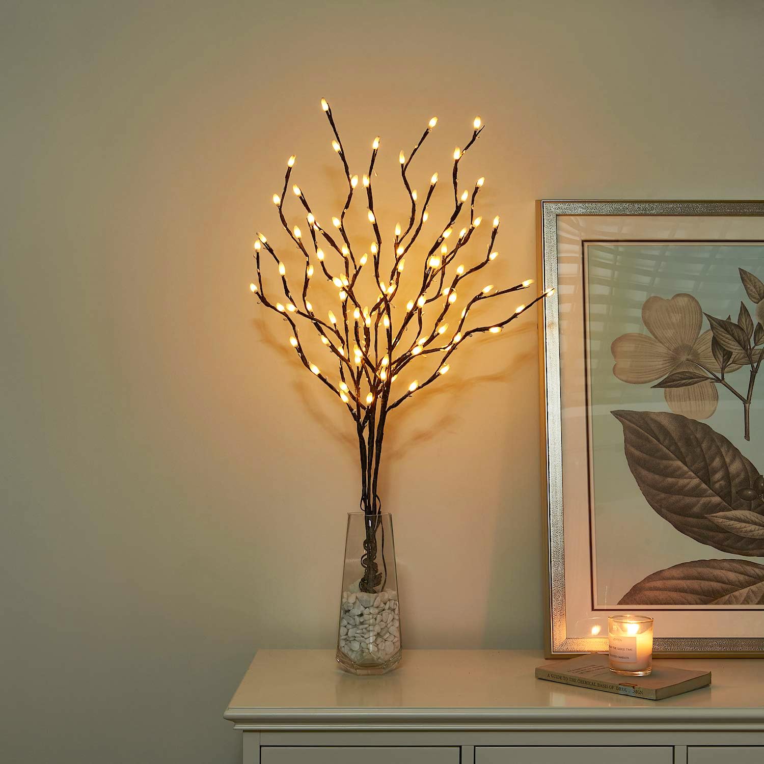 Vanthylit 3PK Decorative Twig Lights for Vase Mains Powered Lighted Branches with 90 Warm White LEDs Twig Christmas Lights Decoration Assessories for Home Living Room Decor (84cm)