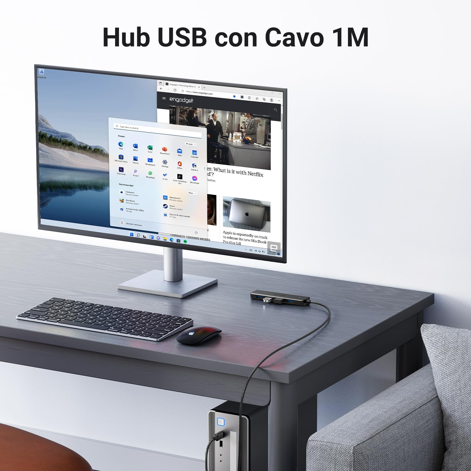 UGREEN Hub USB 3.0 con 4 Porte Sdoppiatore Adattatore Multiporta Alta velocità 5Gbps Compatibile con MacBook PRO Air iMac Surface XPS PC Laptop Disco Rigido Tastiera PS5 (100cm)