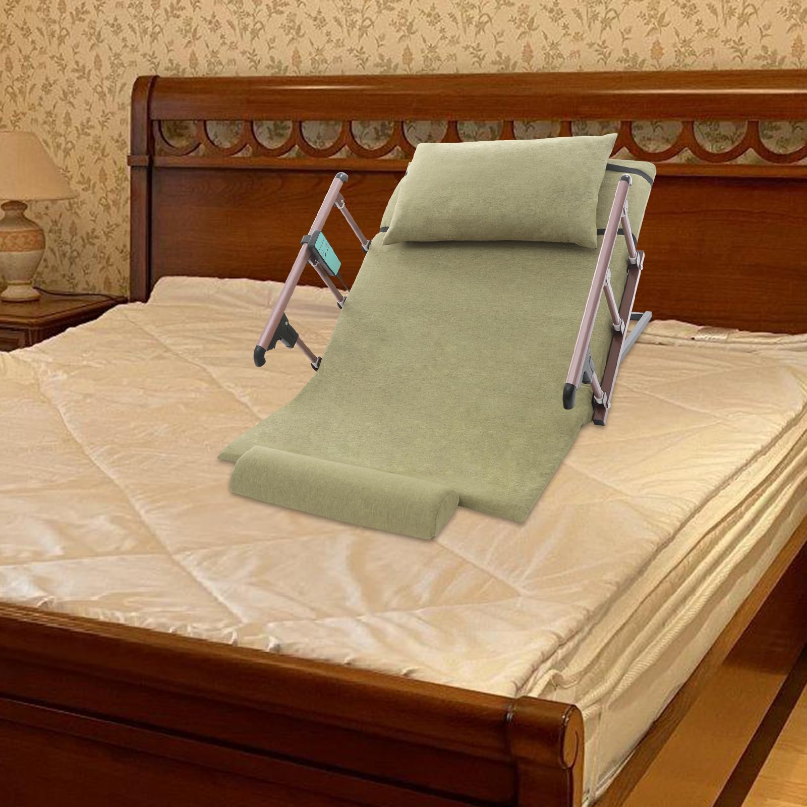 Dossier De Lit Électrique Réglable Dossier Inclinable Télécommandé Appui Dos Lit Médical Vert, Angle 2-80° Réglable Avec Garde-Corps Oreiller Coussin Jambe, Pour Femme Enceinte Âgée Post-Opératoire