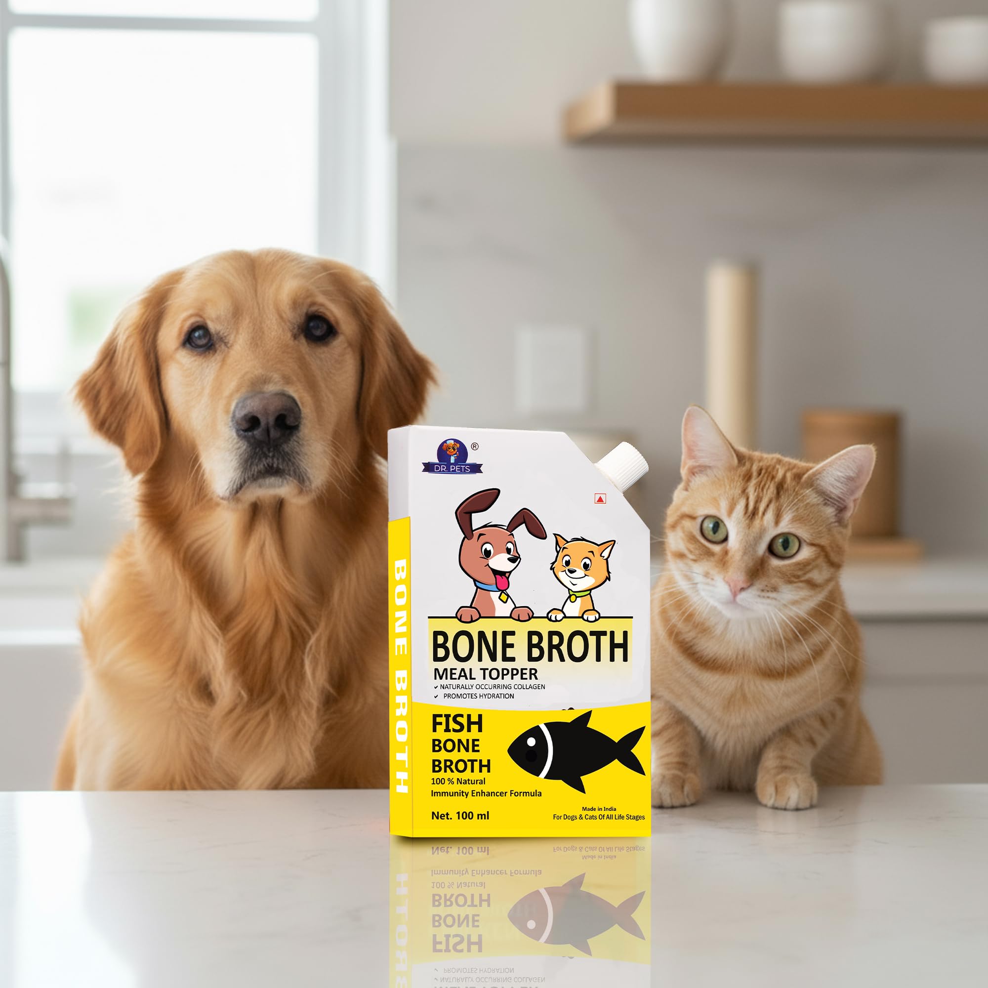 Dr.Pets Fish Bone Broth for Cats & Dogs (100ml X 12 Pack) Food Topper, Human Grade Preservative Free, Cat/Dog Wet Food Soup for All Life Stages, Natural Supplements with Natural Collagen. 2