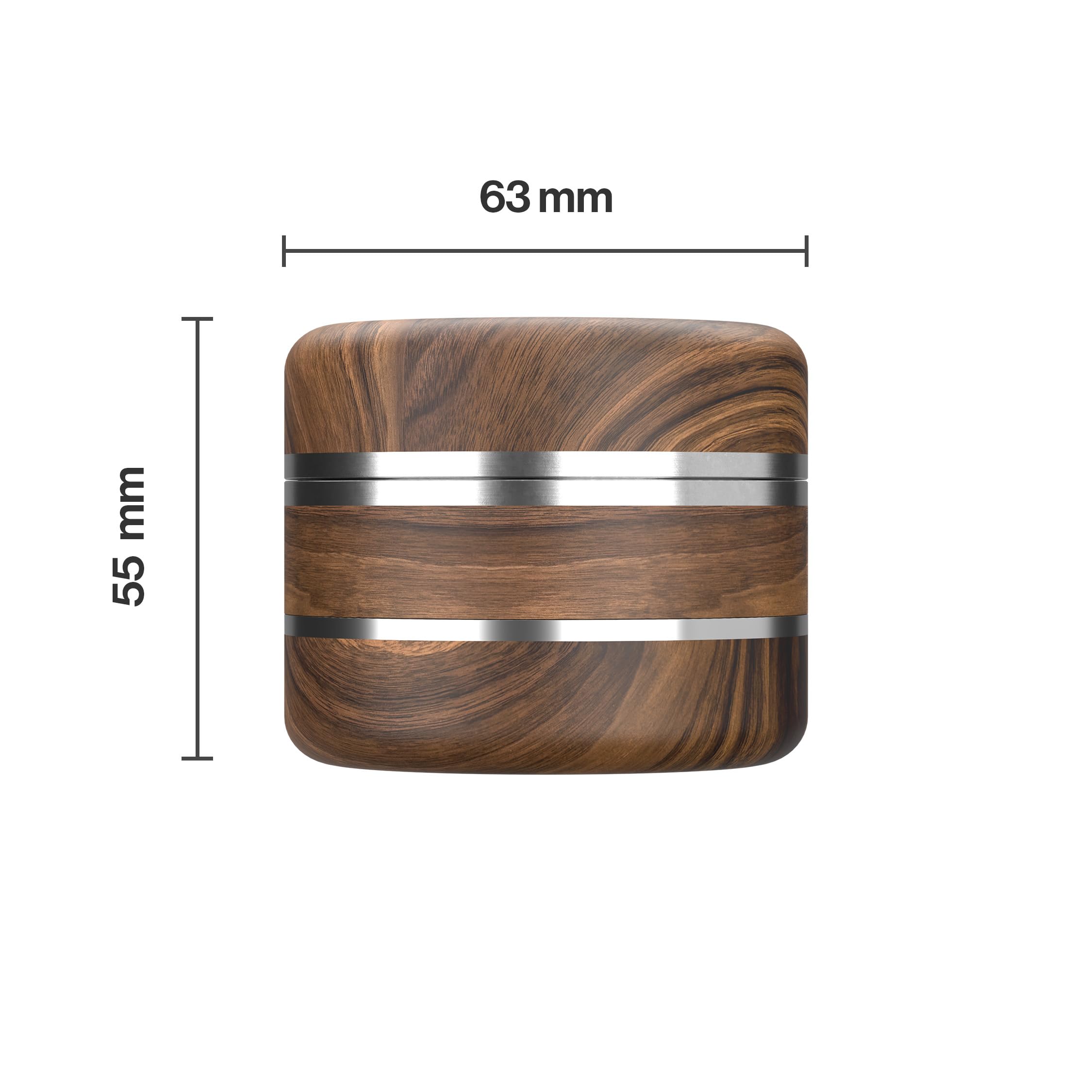 Bloomint Walnussholz Grinder Edelstahl 63 mm, 3‑teilig – Handgefertigt, Edelstahl Grinder für Kräuter, Gewürze und Herb