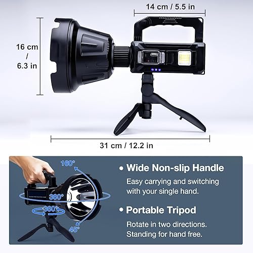 Miniatura 5 de Foco Solar Recargable de 3,000,000 Lúmenes de Alto Brillo, Focos LED Súper Brillantes para Exteriores, Linterna de Mano de Largo Alcance con 6