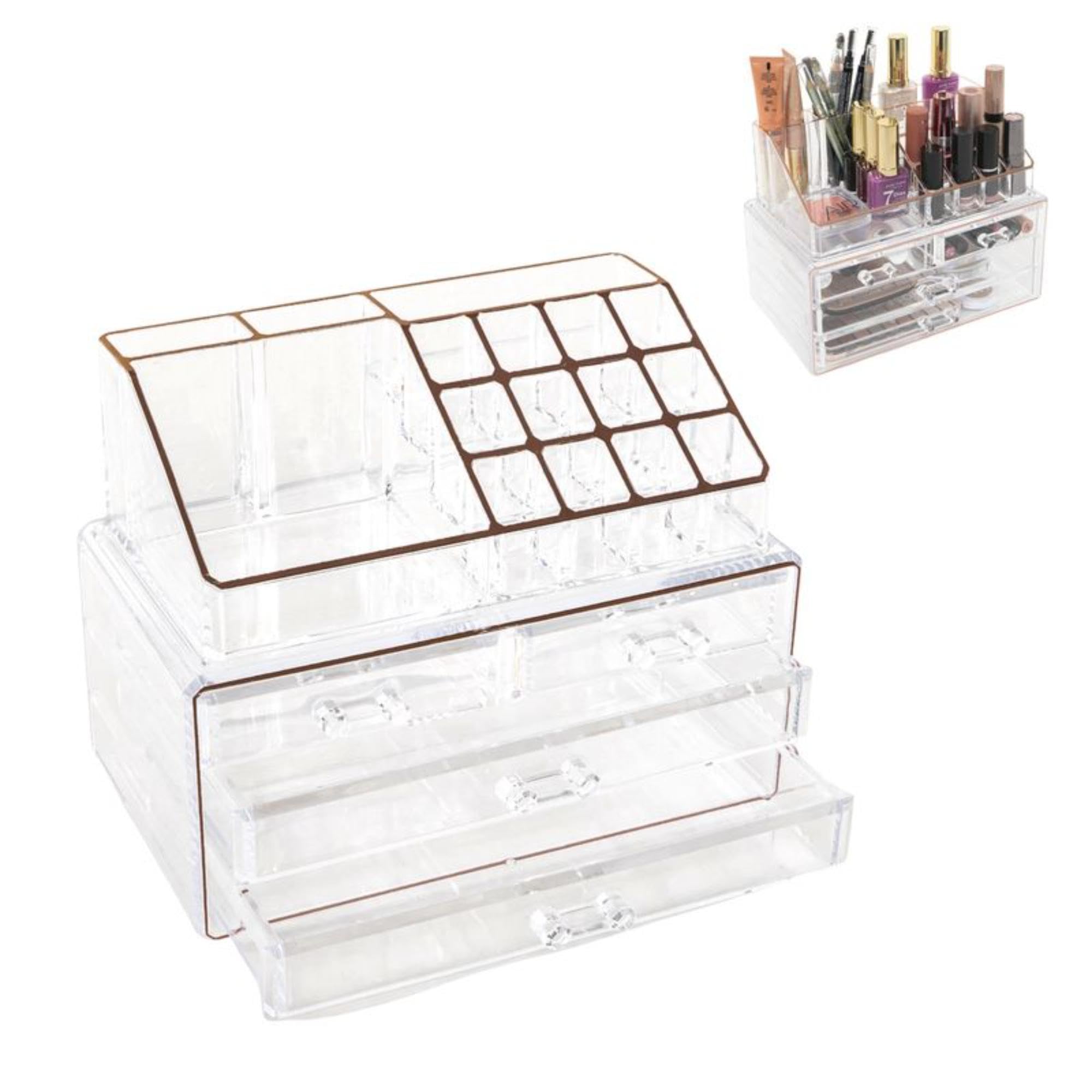 Organizer da scrivania per trucco con cassetti, in plastica trasparente, da tavolo, 24 cm