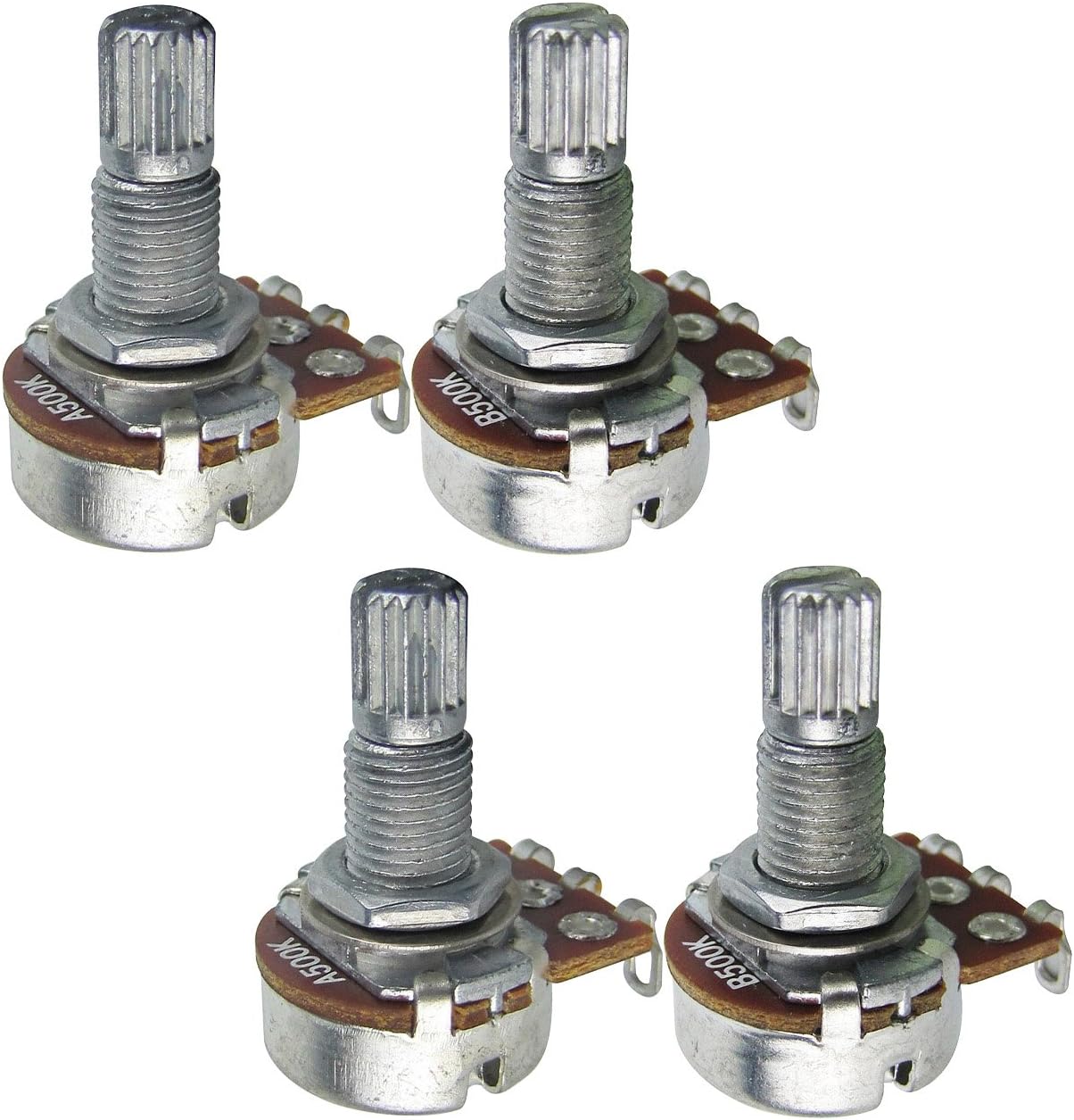 FLEOR 4pcs Small Size Guitar Pots 18mm Split Shaft A500K Potentiometers Audio Taper