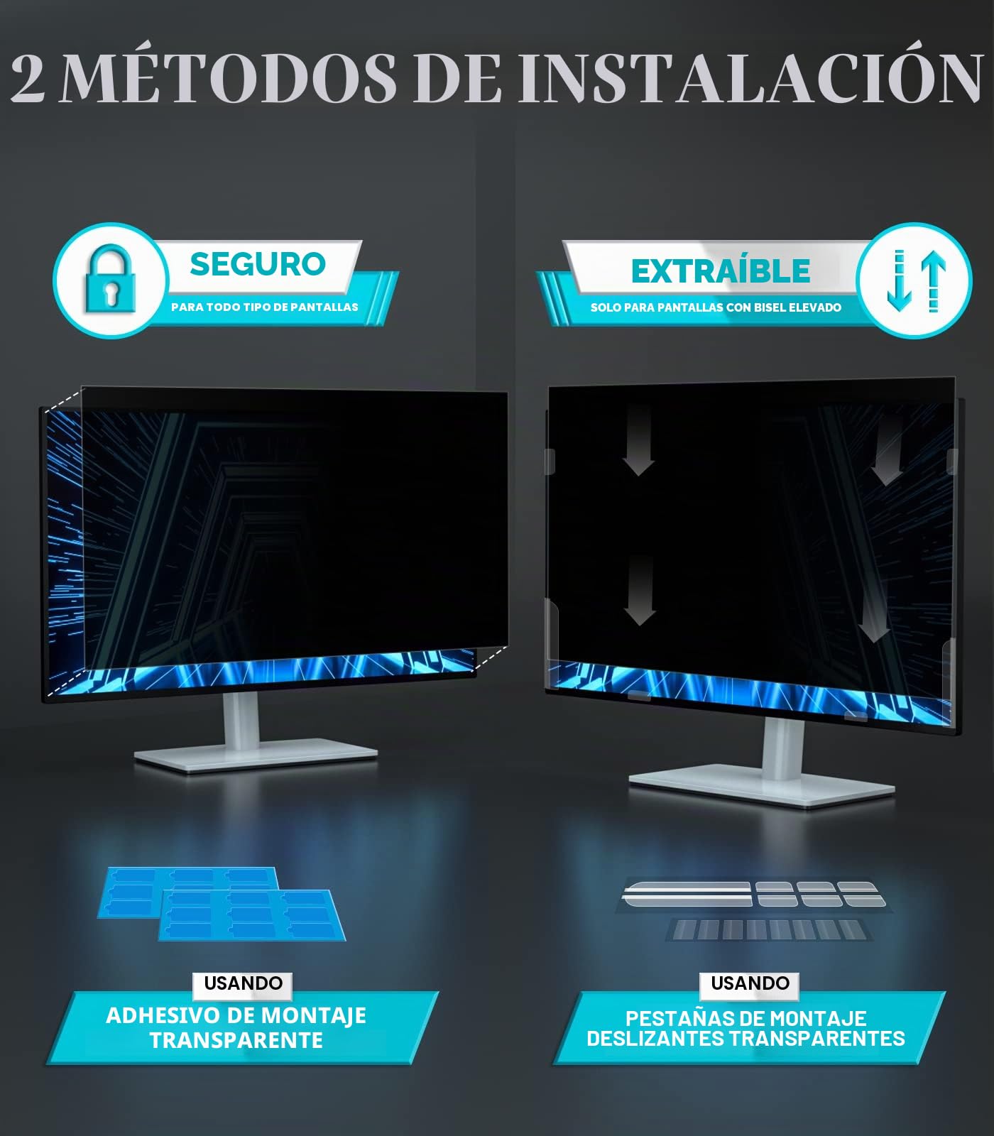 PYS Pantalla de privacidad de 32 pulgadas para monitor de computadora de pantalla ancha 16:9, protector de filtro de pantalla fácil de quitar, antirreflejos y luz azul, película protectora