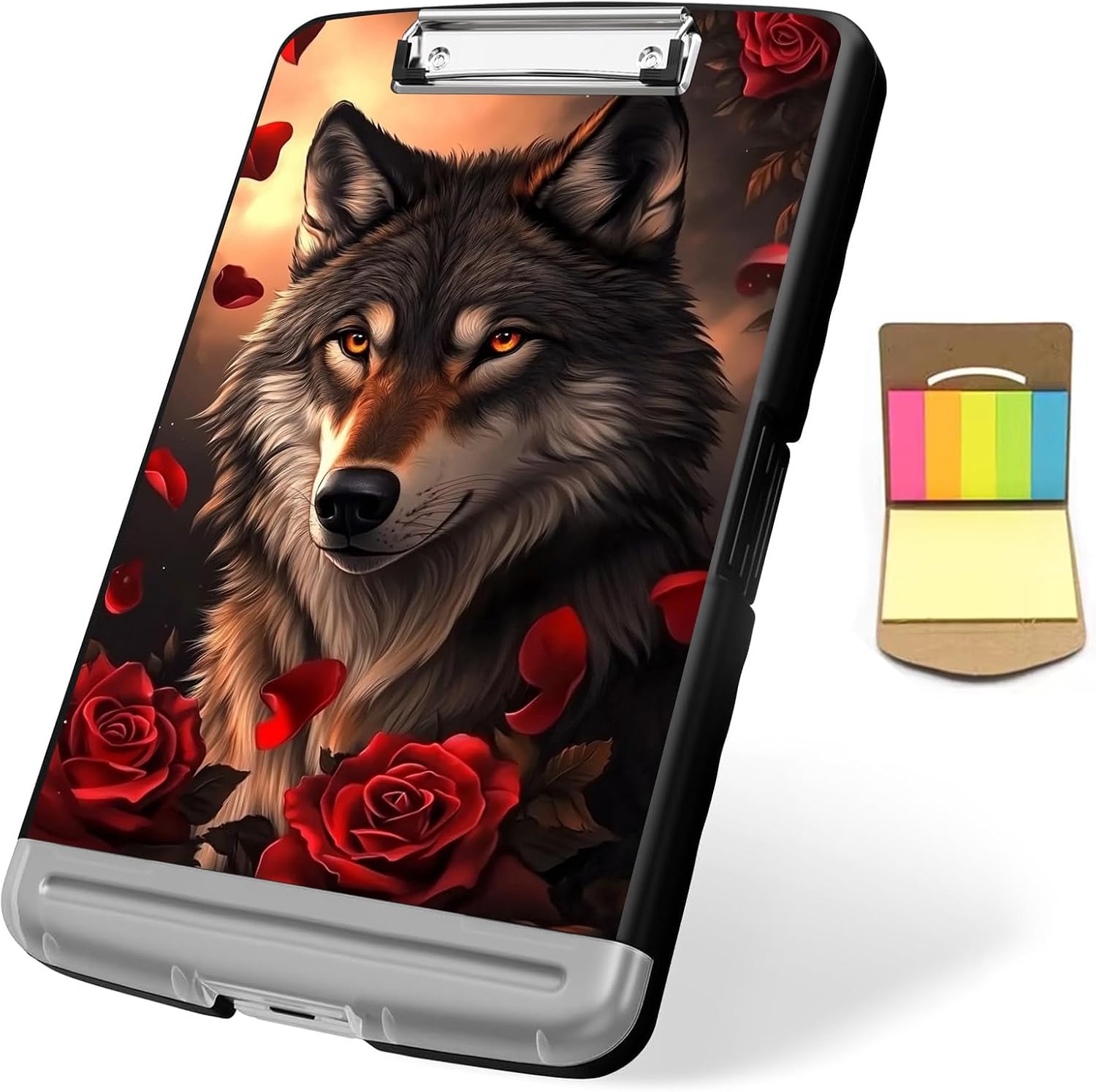 Clipboard with Storage,A4 Clipboards with Pen Holder,Heavy Duty Plastic Clipboards Case Box,Size 14.4 x 9.6 x 1.2 for Teacher School Office Supplies-Rose Wolf