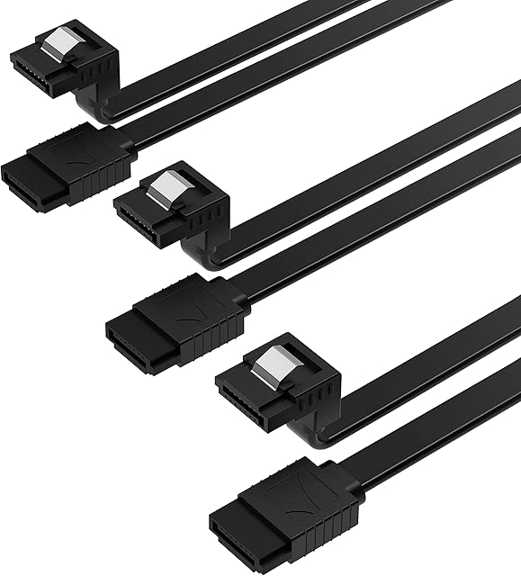 Sabrent SATA III (6 Gbit/s) Right Angle Data Cable with Locking Latch for HDD/SSD/CD and DVD Drives (3 Pack - 20-Inch) in Black (CB-SRK3)