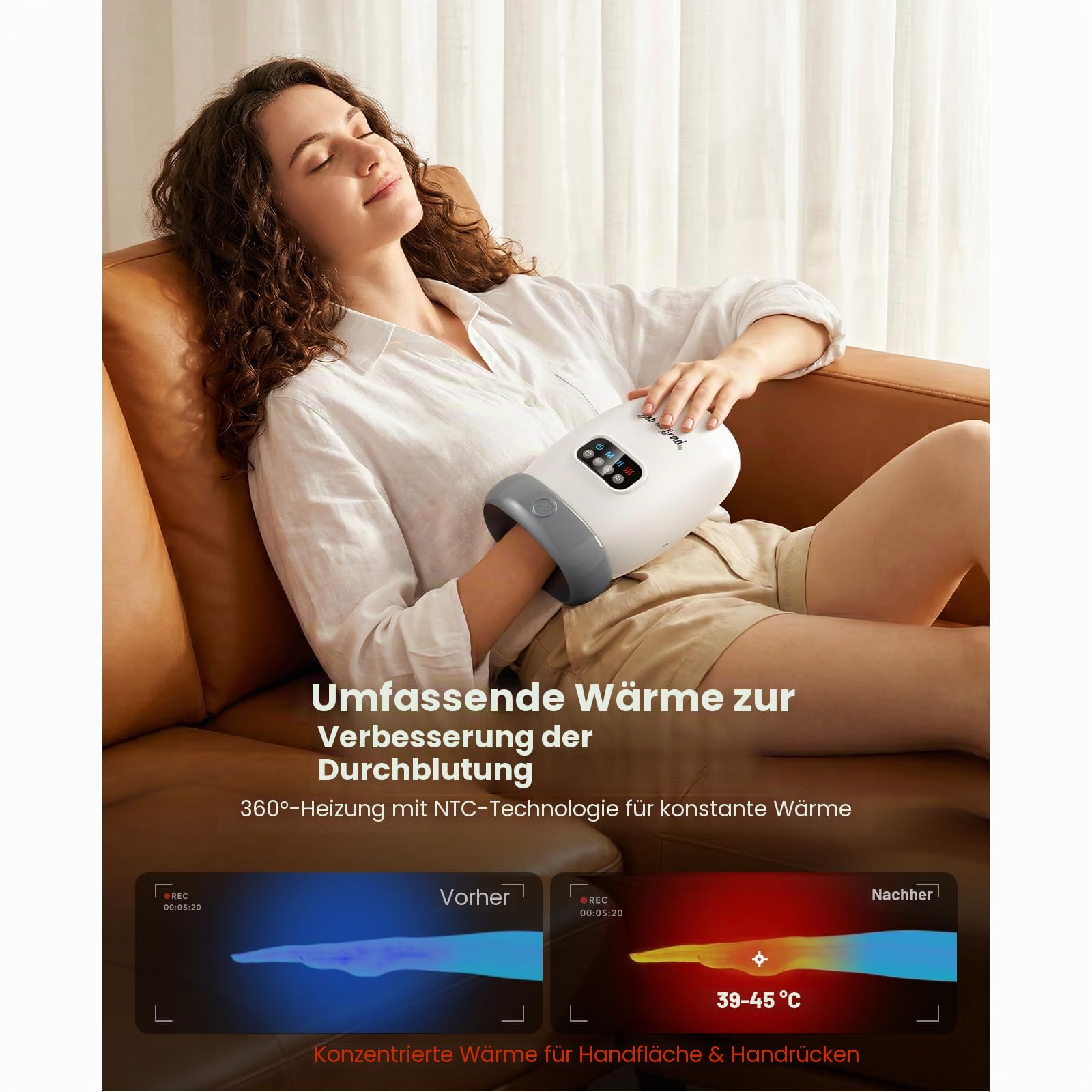 BOB AND BRAD H60 Handmassagegerät mit Wärme und Kompression, Elektrische Handmassage bei Arthritis & Karpaltunnelsyndrom, Massager Schmerzlinderung für Handgelenk & Finger, Geschenke für Damen Herren