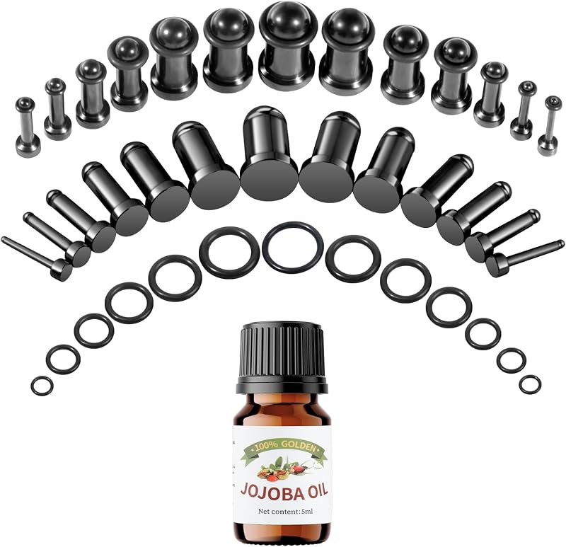 Kit WINSENET de expansores para orelha em aço inoxidável, 13 pares de 1 mm a 7 mm e óleo de jojoba, 26 peças