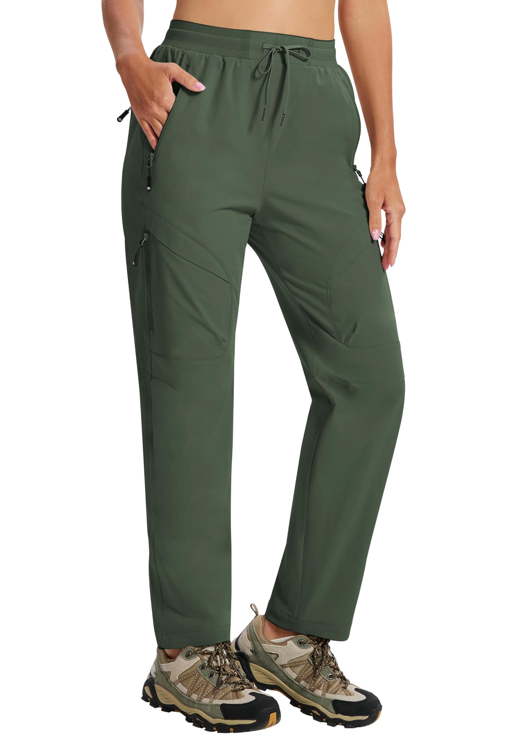 AIRIKE Outdoor Hose Damen Wanderhose UV-Schutz Cargohose Leicht Lang | Freizeithose Damen Sommer Lang uv Hose Hiking Pants with Elastic Waistband Arbeitshose mit Reißverschlusstaschen