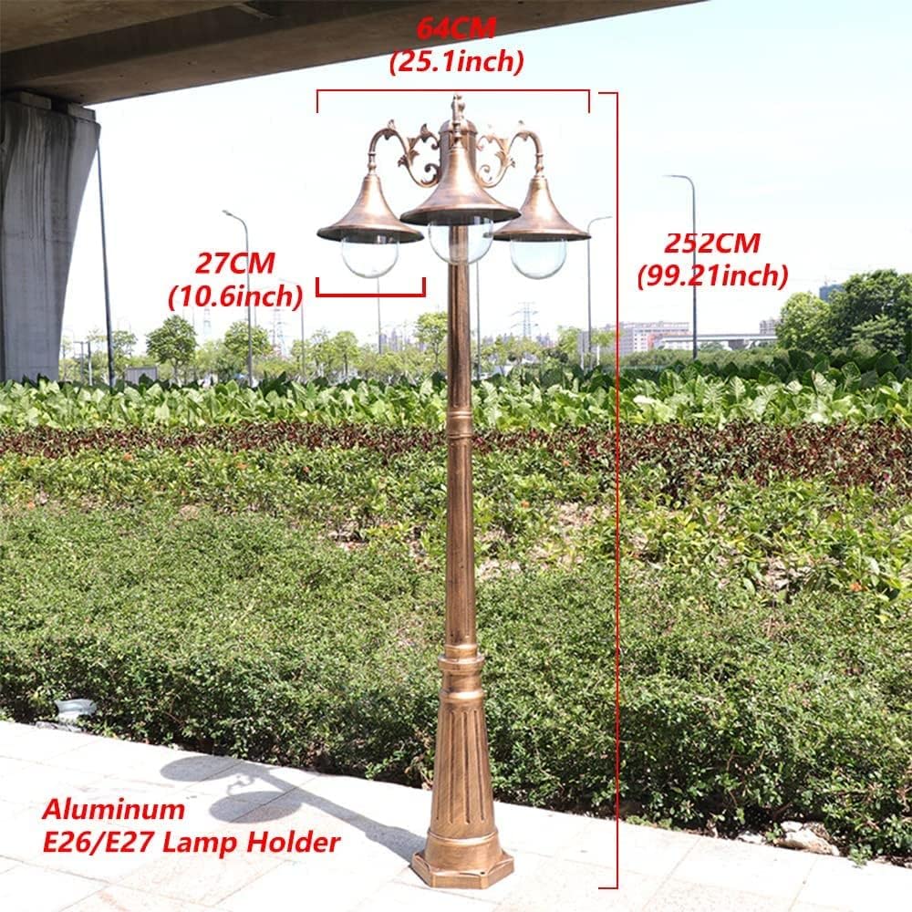 Lampadaire d'extérieur, 170 cm (66,9 po), 3 têtes, en Aluminium, pour allée, Jardin, Porche ou extérieur. Lanterne en Verre.,Bronze-252CM99.2in