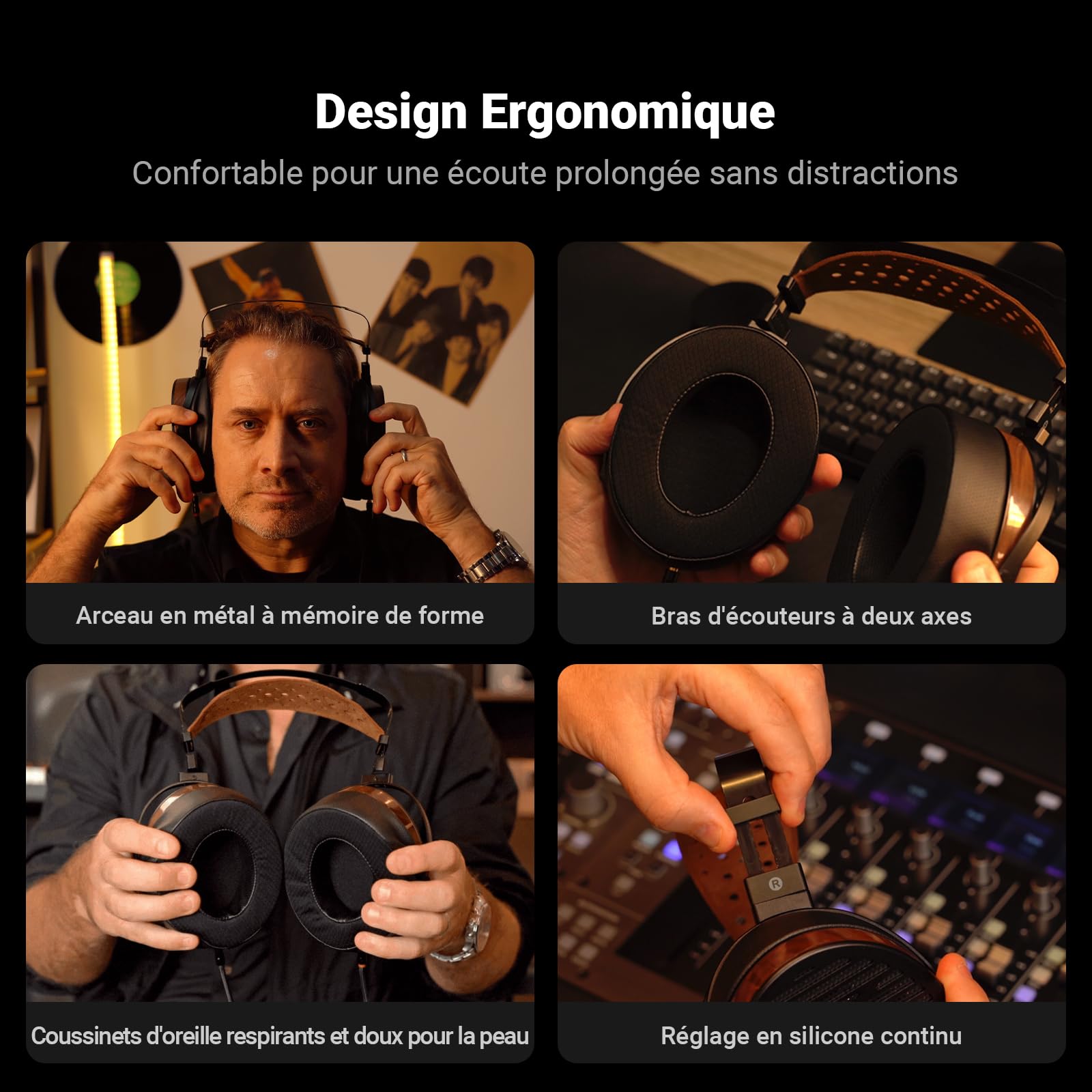 Fosi Audio i5 Casque Magnétique Planaire Ouvert avec Diaphragme Ultra-Large de 97 mm, Métal CNC et Bois de Noyer, Casque de Studio Filaire Audiophile pour Appareils Multi-Sources