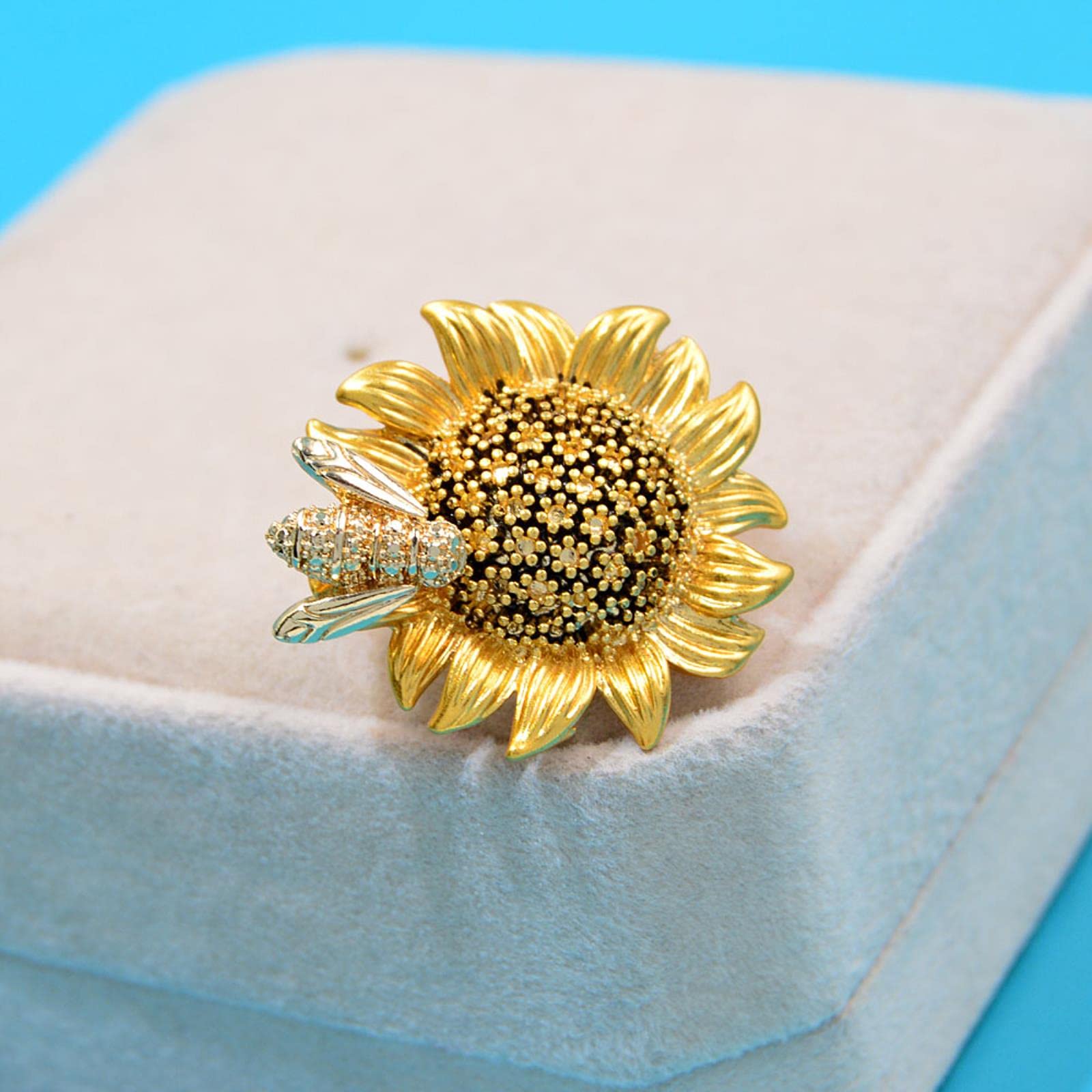 Broche Tournesol Avec Abeille Et Zircons - Bijou Multifonction Pour Vêtements Et Sacs - Homme Et Femme - 2