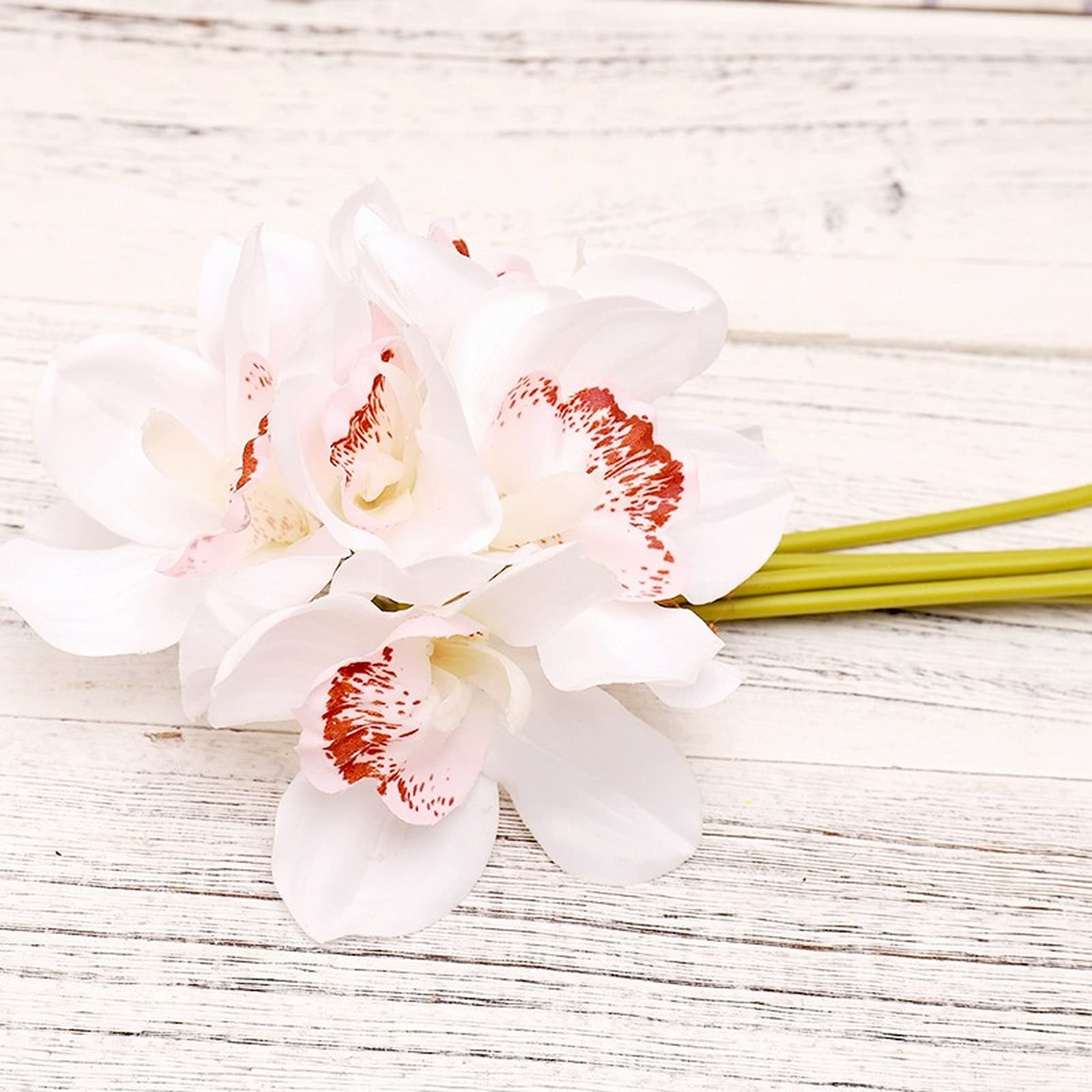 SBJKLYRN Simulated flowers, 6 Pcs White Orchid Plastic Butterfly Moth Bouquet Latex Fake Flower...