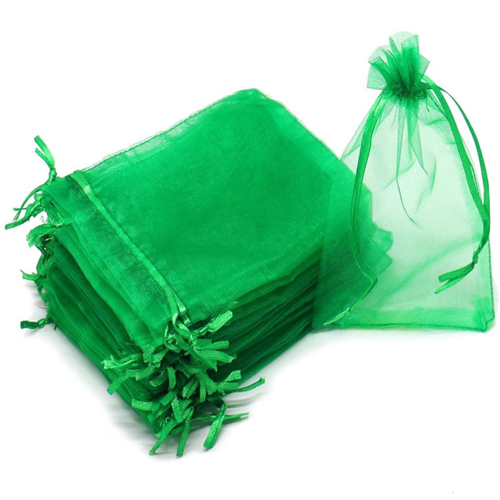 Bolsas de organza verdes de 7x5 pulgadas en pack de 100 unidades con cordon para joyas