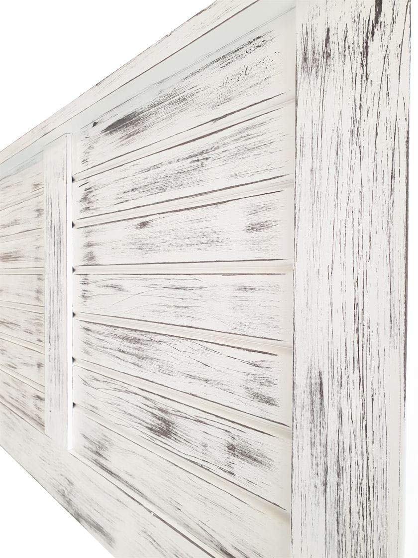 Cabecero Campero-Vintage para Cama de 150, Fabricado en Madera Maciza de Pino alistonada Acabado en Blanco Envejecido Totalmente Acabado