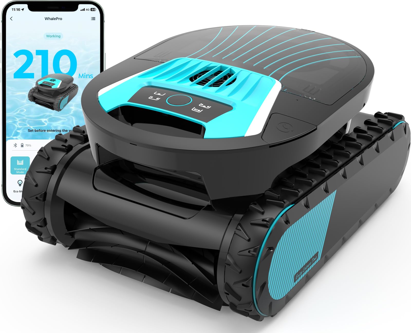 Pleco Pro Robot Piscina Limpiafondos y Paredes, Autonomía 210 min, Doble Filtración, 7 Modos de Limpieza, Control por App, Robot Limpiafondos Piscina para Piscinas hasta 200㎡, Negro