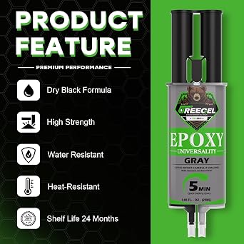 2 Part Grey Epoxy Glue - 5 Minute Set Epoxy Adhesive, 0.85 oz Syringe (1 Pack), Gray Ultra Strong Epoxy Resin Glue for Metal, Wood, Plastic Repair