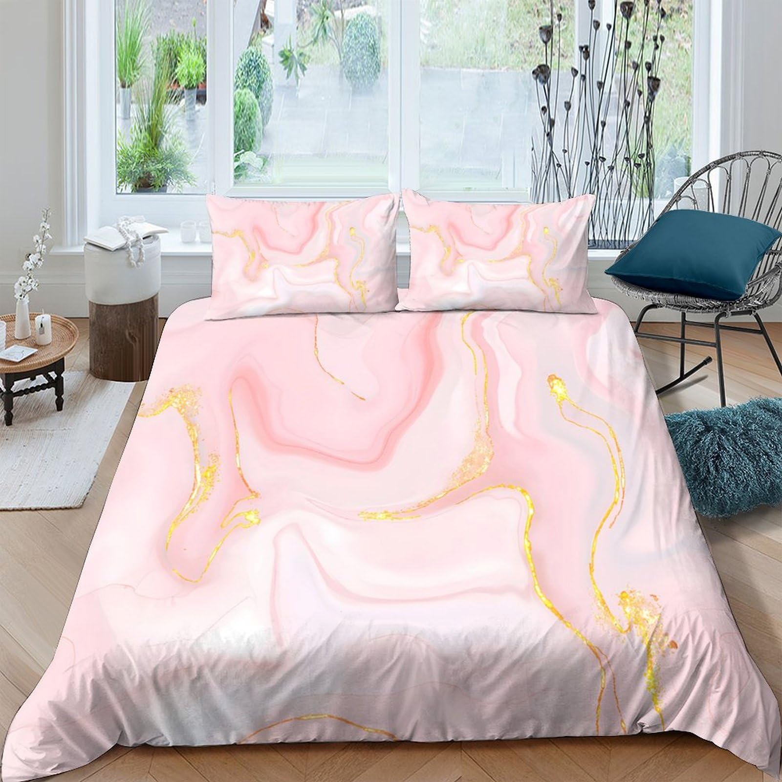 Ctjqhvkz Style-2 3D Printed Pink Marble Fitted Sheet Microfiber Soft Breathable Yellow Swirl Mattress Cover For Bedroom Guest Room Decor Single（135X200cm）