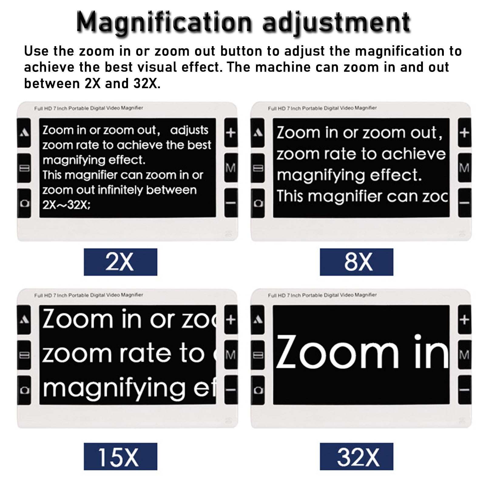 Lupa electrónica de 7 Pulgadas con Zoom de 2X a 32X, Lupa portátil para Lectura de periódicos para Personas con discapacidad Visual, Lupa Digital de 26 Modos de Color, para Personas Mayores