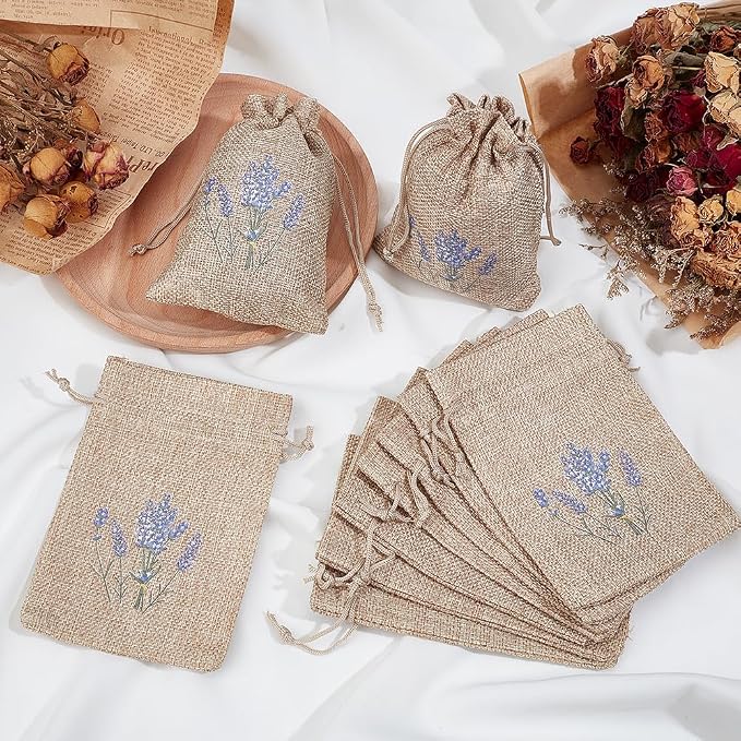 16 bolsas de lavanda con cordón pequeño de lino miniatura 4