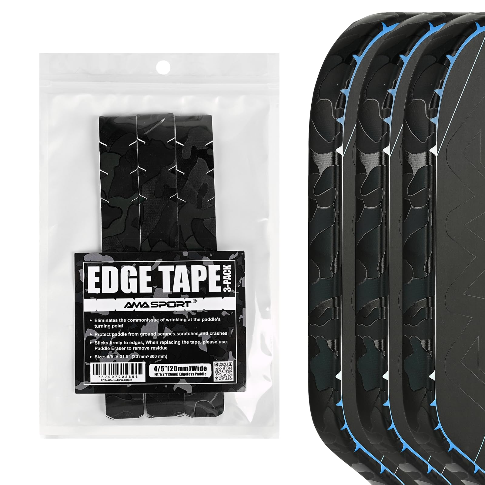 PICKLETECH Pickleball Edge Guard Tape – Black Camo Pattern Edge Tape