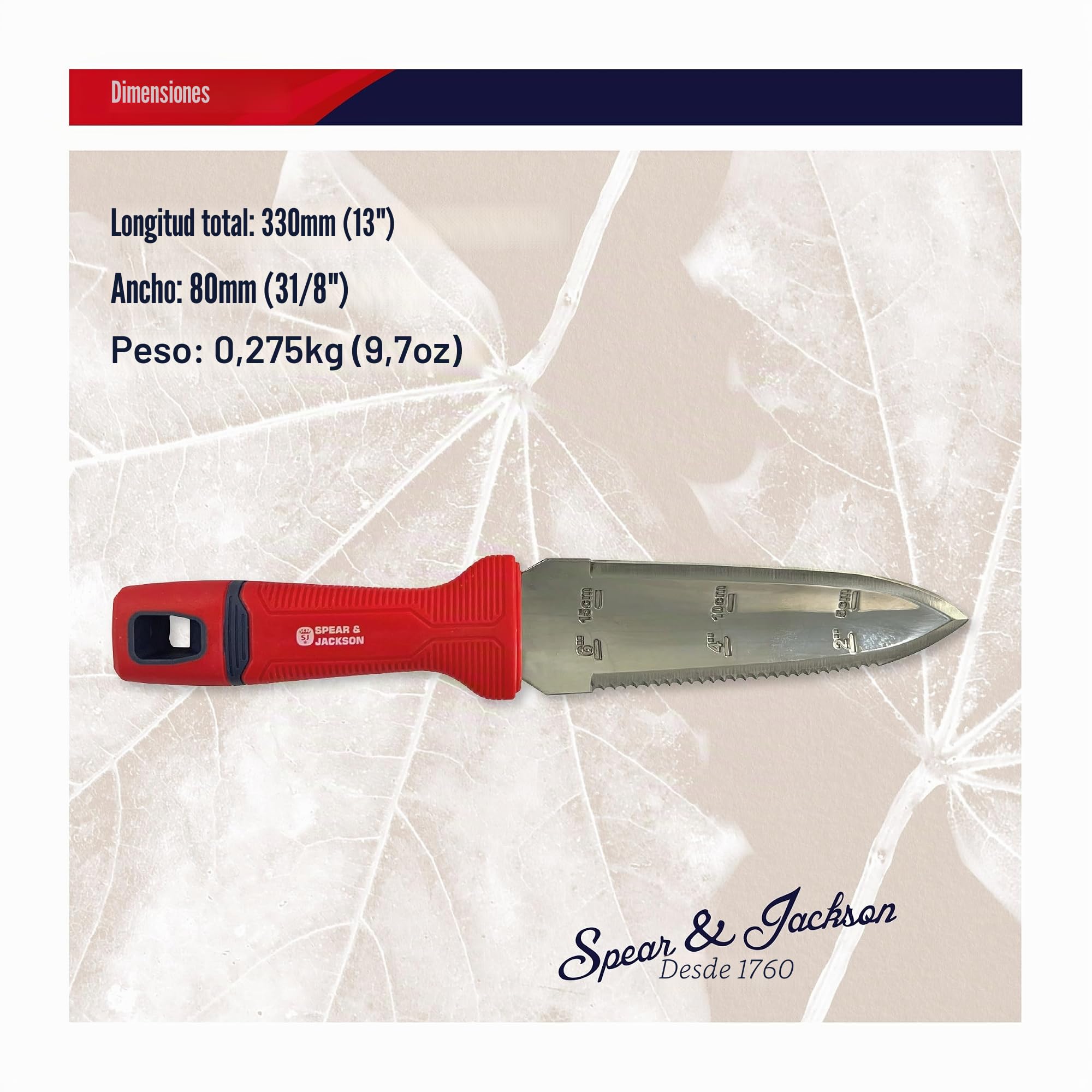 Spear & Jackson 4151HH Cuchillo Hori Hori, Herramienta versátil de acero inoxidable con funda y presilla para el cinturón, bordes dentado y liso, para plantar, desherbar y cortar