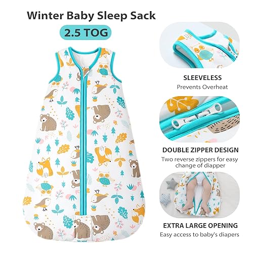 Miniatura 2 de Mosebears - Saco de dormir para bebé, con cremallera de 2 direcciones, saco de dormir unisex de algodón, 2.5 tog (mundo animal, de 18 a 24 meses)